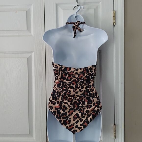 Brown Leopard  print   one piece bathing suit  swimsuit Sz L - Picture 4 of 6